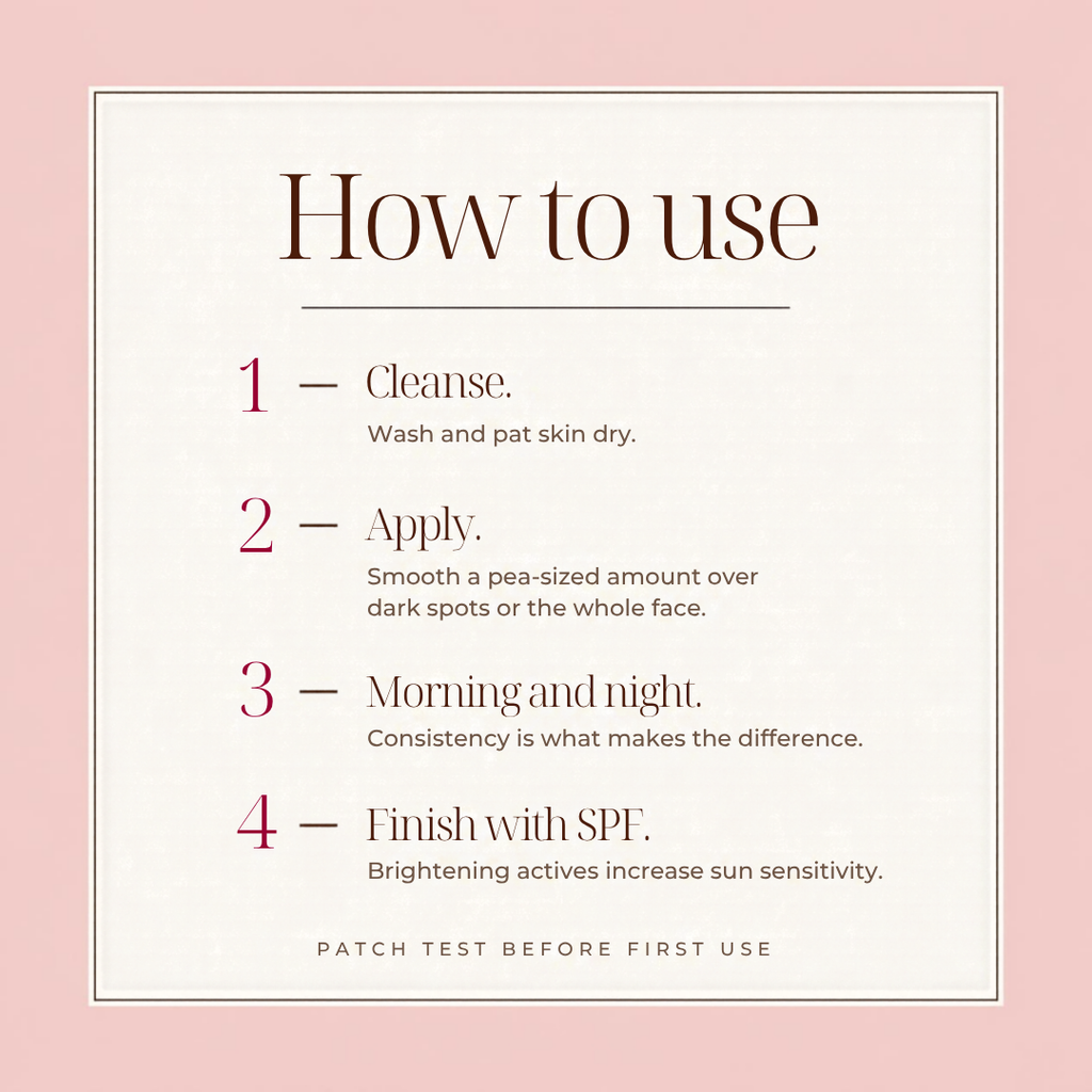 How to use Seoul Glow: cleanse, apply a pea-sized amount, use morning and night, finish with SPF