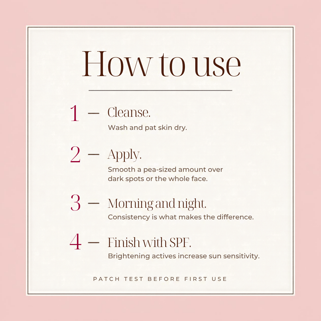 How to use Seoul Glow: cleanse, apply a pea-sized amount, use morning and night, finish with SPF